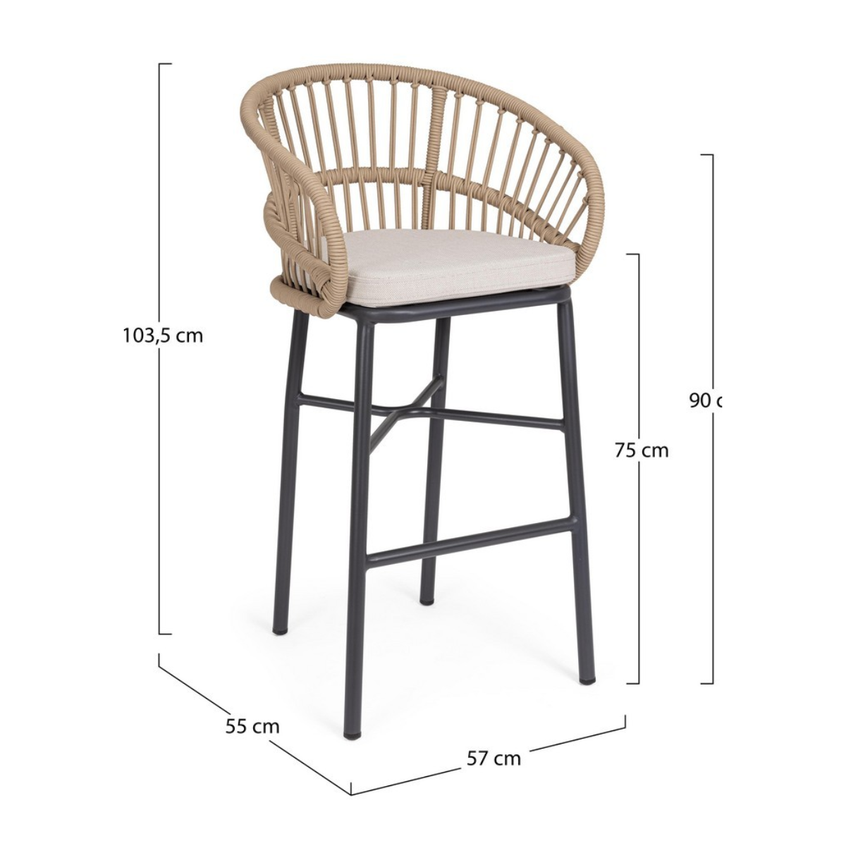 BT LASVEGAS Beige design Polyrattan outdoor bar stool
